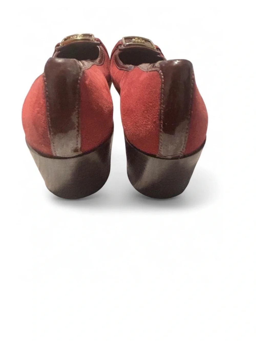 Tory Burch Size 7.5M Burgundy Suede Gorgeous Logo Square-Buckle Flats
